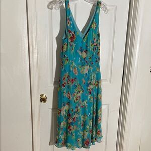 Chaps Teal Floral Fit & Flair Midi Dress